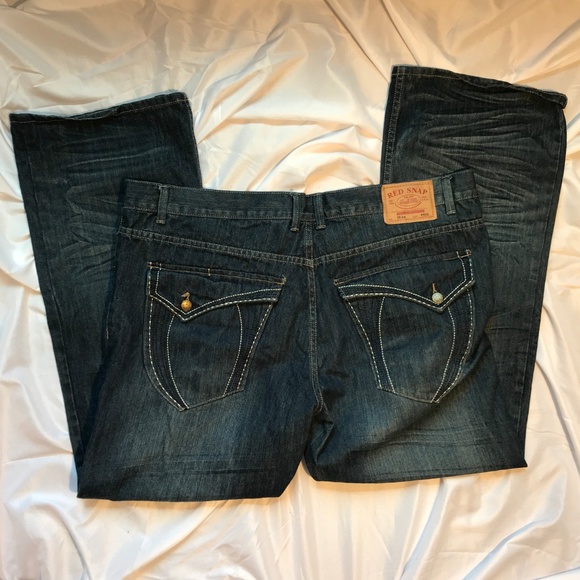 Mens Red Snap 40x32 Blue Distressed Jeans - Picture 3 of 6
